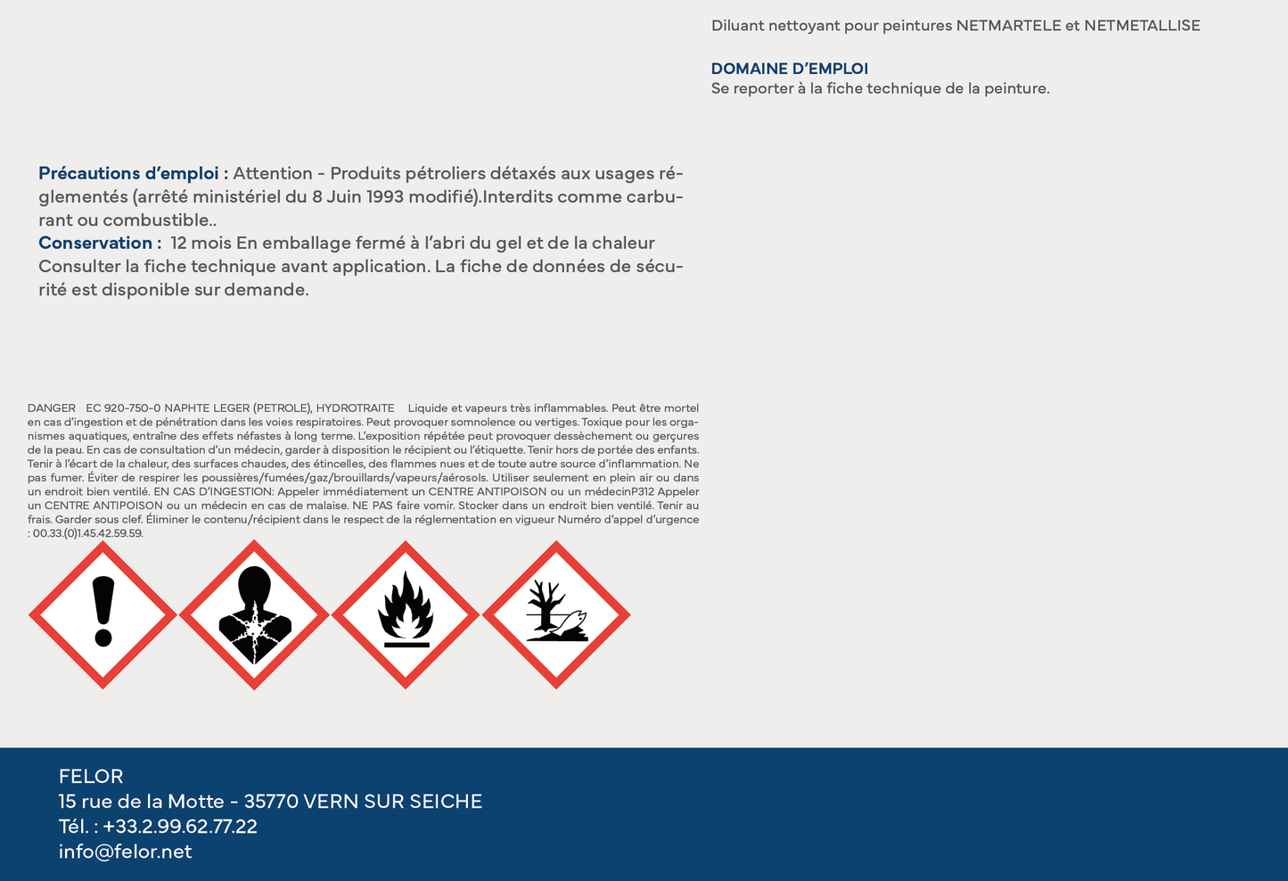 Diluant pour peintures NETMARTELE / METALLISE