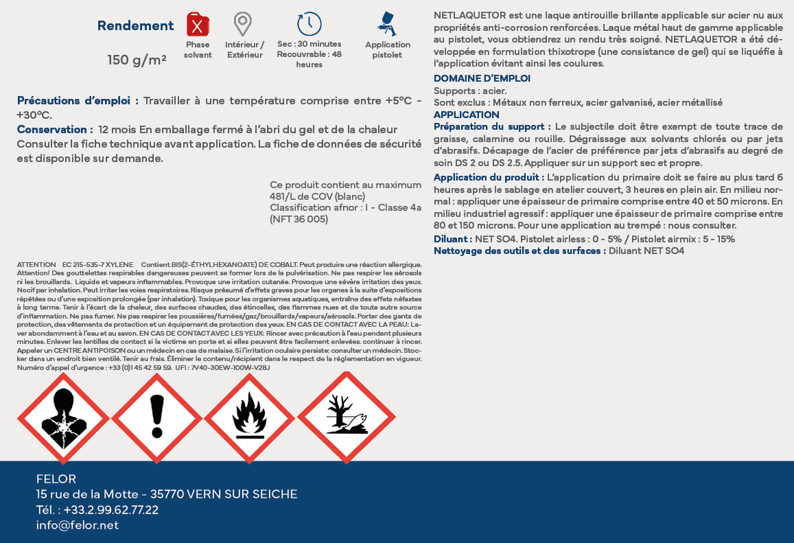 Laque antirouille monocouche toutes teintes - NETLAQUETOR